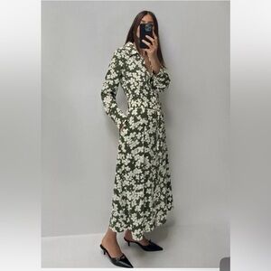 Zara Green and White Floral Dress